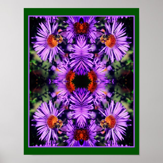 Poster Abelhas De Mel Em Abstrato De Flor De Aster Roxo (Frente)