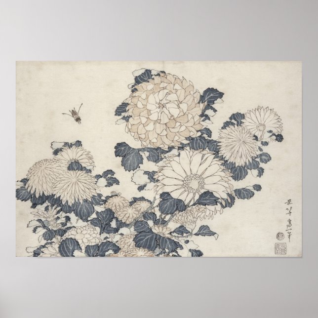 Poster Abelhas e crisântemas (Frente)