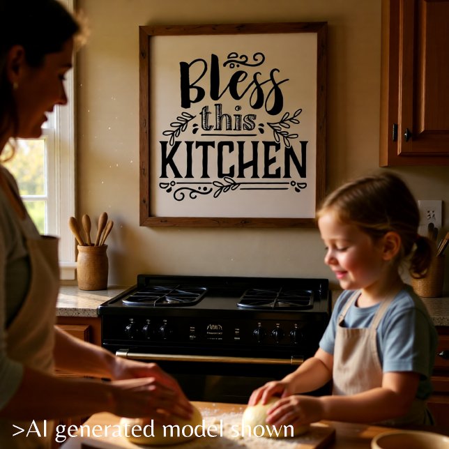 Póster Abençoa Esta Cozinha - (Bless This Kitchen Farmhouse Script Poster)