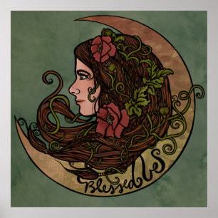 Poster Abençoada Seja Deusa da Lua Arte Pagana