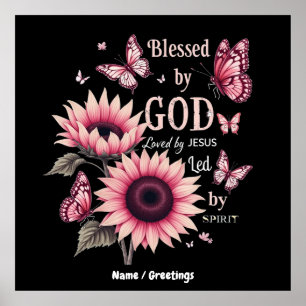 Poster Abençoado Por Deus Amado Pela Fé Rosa De Girassol