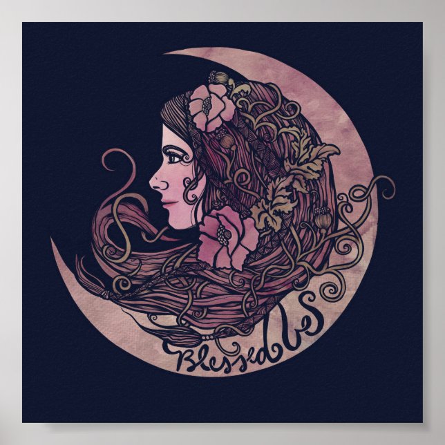 Poster Abençoado Seja Deusa Lua Arte Pagan (Frente)