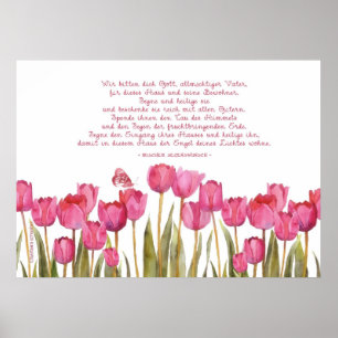 Poster "abençoe esta casa" no alemão, nas tulipas e na