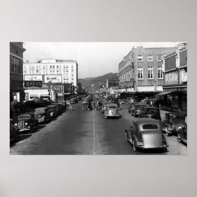 Poster Aberdeen, WA - Vista do Centro da Rua Wishkan (Frente)