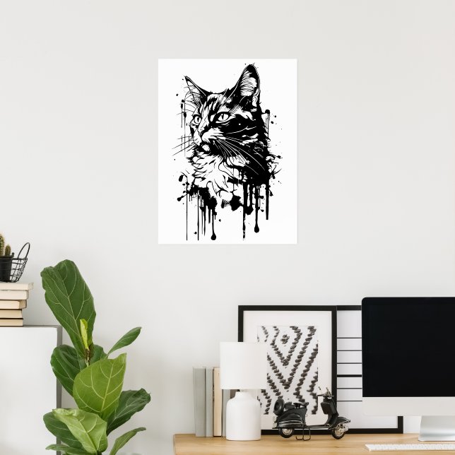 Poster Abertura de Gato Preto e Branco (Escritório em casa)