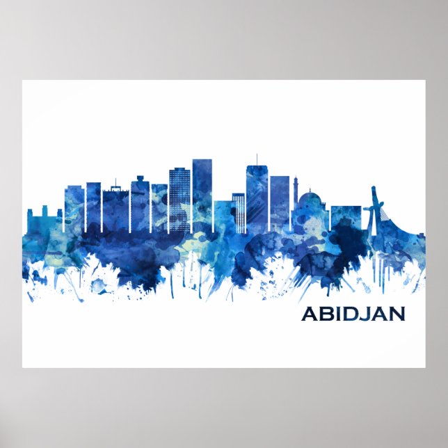 Poster Abidjan Costa do Marfim Skyline Blue (Frente)