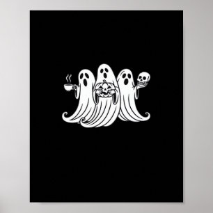 Poster Abóbora Assustadora Bebendo Café