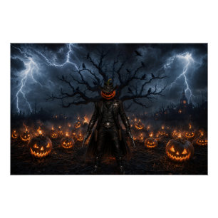 Póster Abóbora Assustadora de Halloween Xerife Cowboy Rel
