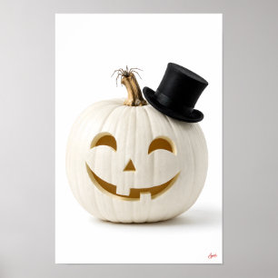 Poster Abóbora com Chapéu-Coco Minimalista