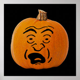 Póster Abóbora de Halloween com Rosto Assustado de Jack o