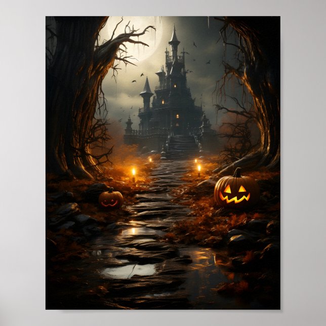 Poster Abóbora De Halloween Na Floresta Spooky No Exterio (Frente)