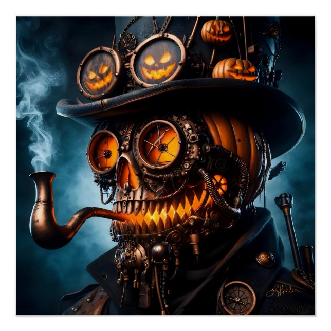 Póster Abóbora de Halloween Steampunk Gótico (Frente)