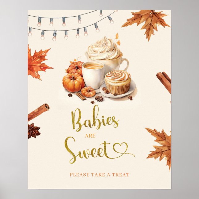 Poster Abóbora de Outono está Preparando Café Bebê é Doce (Frente)