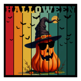 Póster Abóbora engraçada fofa de Halloween vintage outono