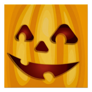 Póster Abóbora esculpida sorrindo design de Halloween