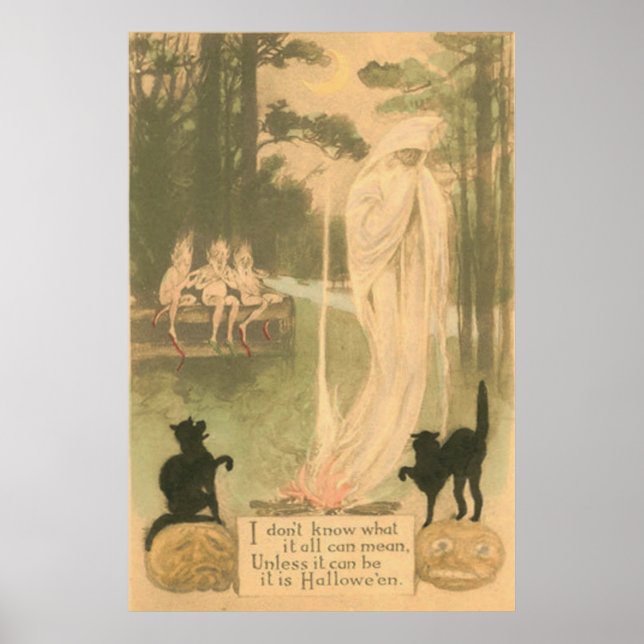 Poster Abóbora Fantasma Gato Preto Elfos (Frente)