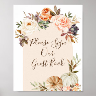 Poster Abóbora laranja queimada Floral Por favor assine n