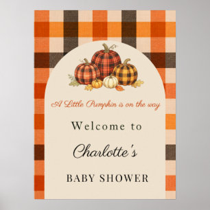 Poster Abóbora laranja xadrez bem-vindo Baby Shower