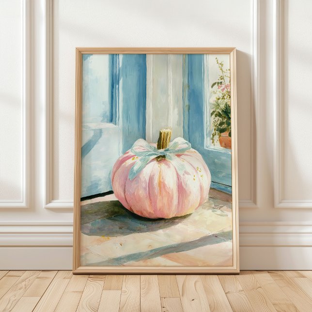 Poster Abóbora Rosa Pastel de Outono com Laço (Criador carregado)
