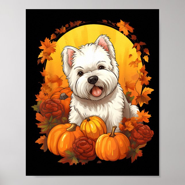 Poster Abóbora Westie Cachorro Halloween Dia de Ação de G (Frente)
