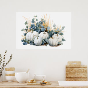 Poster Abóboras brancas e verduras de eucalipto caem