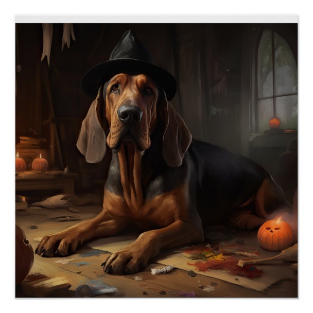 Póster Abóboras Cão de Caça do Halloween Assustador (Frente)