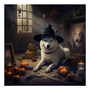 Póster Abóboras de Akita no Halloween Assustador