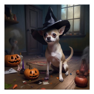 Póster Abóboras de Halloween Assustadoras de Chihuahua
