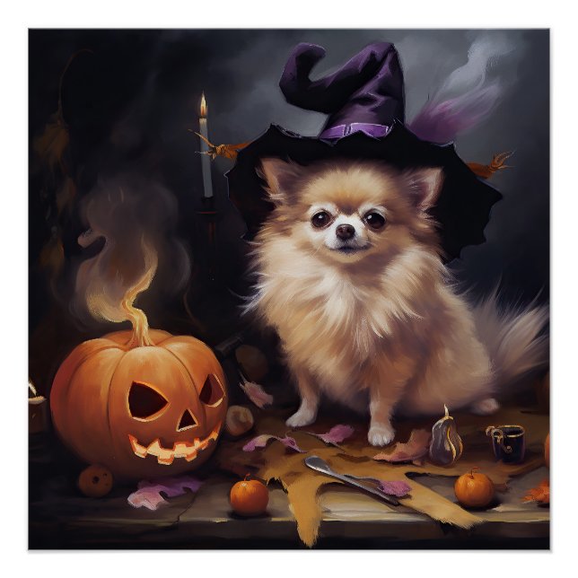 Póster Abóboras de Halloween Assustadoras de Pomerânia  (Frente)
