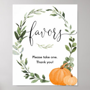 Poster Abóboras de queda favoritos chá de fraldas sinal