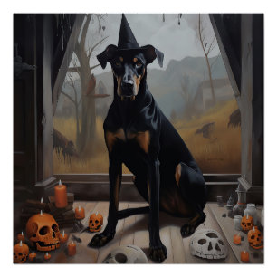 Póster Abóboras Doberman Halloween Assustador