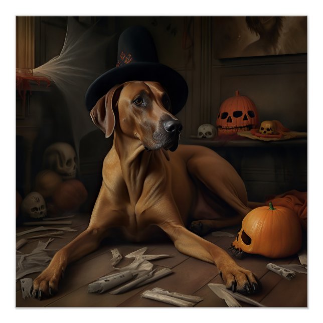 Póster Abóboras Ridgeback da Rodésia Halloween Assustador (Frente)