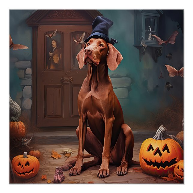 Póster Abóboras Vizsla de Halloween Assustadoras (Frente)
