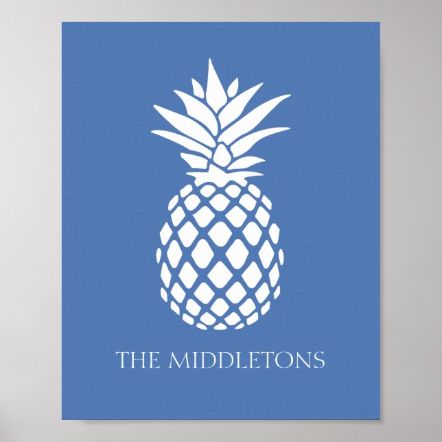 Poster Abonecado abacaxi branco em azul (Frente)