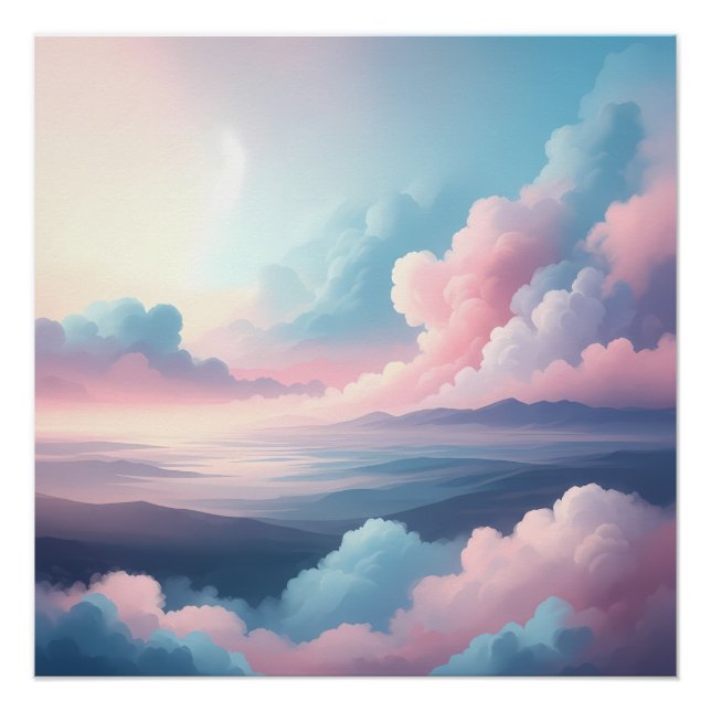 Póster Above the Clouds | Dreamy Pastel Sky and Mountains (Frente)