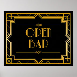 Póster Abra o art deco do sinal Gatsby do casamento do