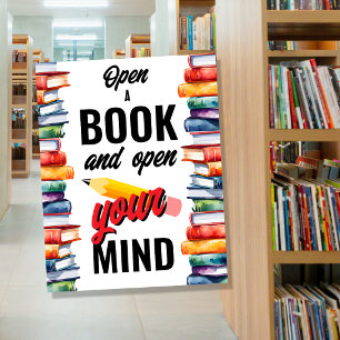 Poster Abra um livro e abra a mente biblioteca escolar