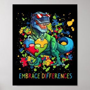 Poster Abraçar Diferenças Autismo Dinossauro T-rex Quebra
