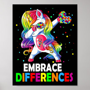 Poster Abraçar Diferenças Dabbing Unicorn Autism Awarene