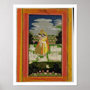 Póster Abraço de Radha e de Krishna em um landscap