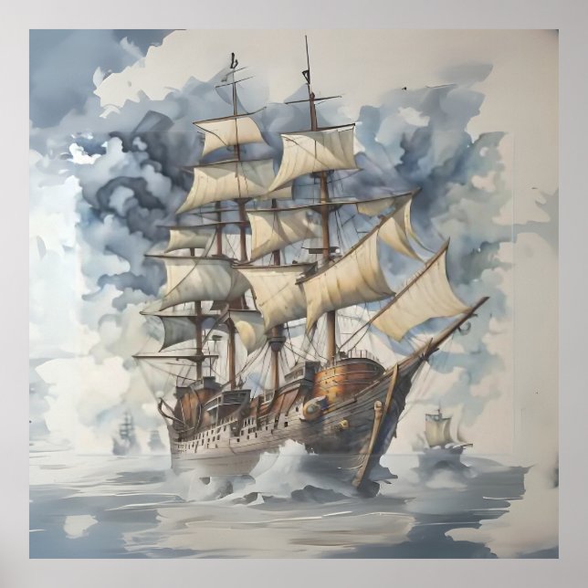 Poster Abraço do Dreadnought Navio de Batalha Marrom Azul (Frente)