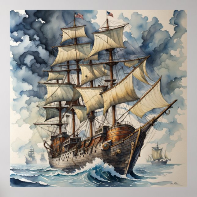 Poster Abraço Dreadnought Navio de Batalha Marrom Azul  (Frente)