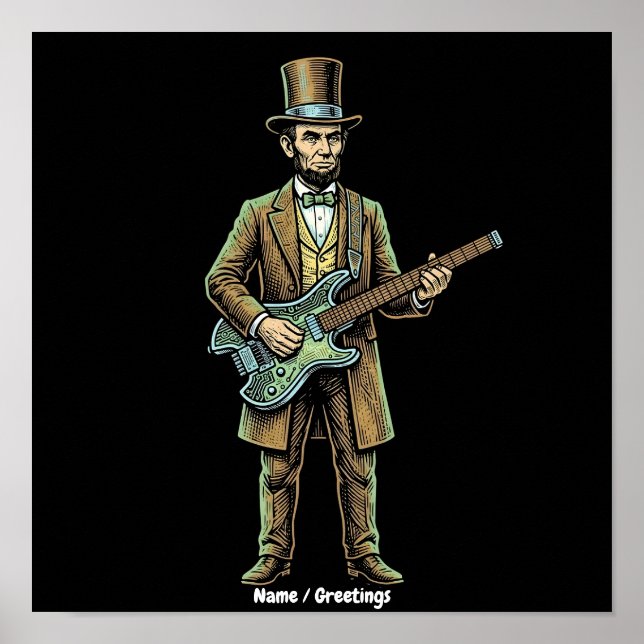 Poster Abraham Lincoln Cabeça de Guitarra Sem Cabeça em X (Frente)