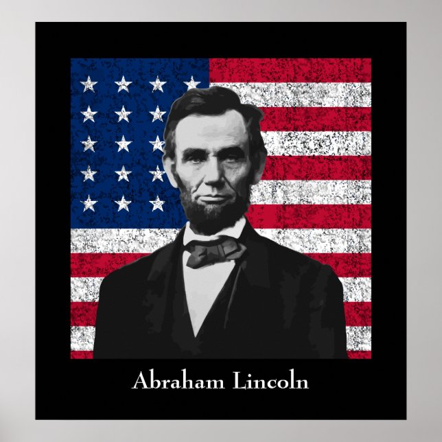 Póster Abraham Lincoln e a bandeira americana (Frente)