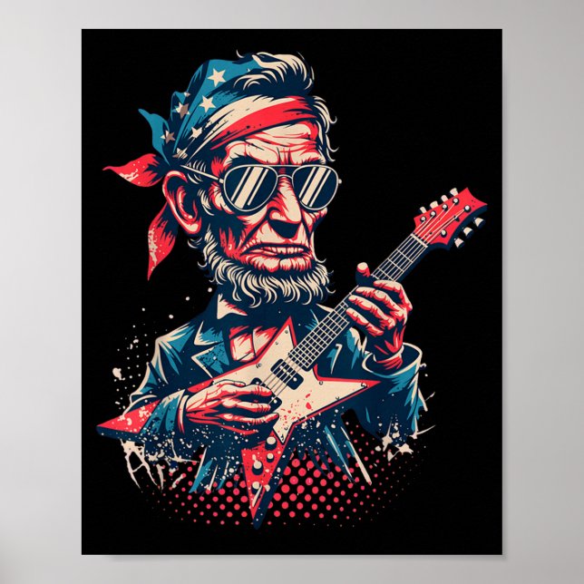 Poster Abraham Lincoln Tocando Violão Rock Legal (Frente)