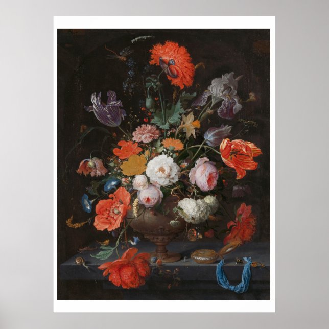 Poster Abraham Mignon Ainda Vive com Flores e um Relógio (Frente)