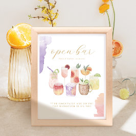 Poster Abre Bar Aquarela Cocktails de Citrus Bebida Casei