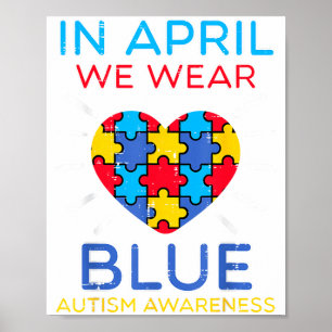 Poster Abril Nós Usamos Azul Quebra-cabeça do Coração Aut