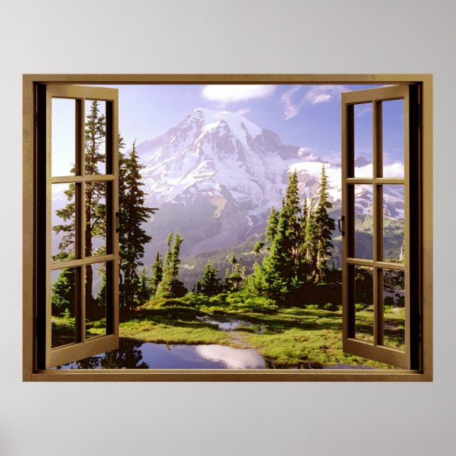 Poster Abrir janela no Monte Rainier (Frente)
