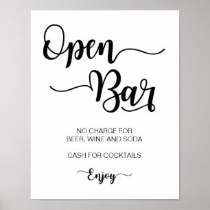 Poster Abrir Sinal de Casamento de Bar Caligrafia moder